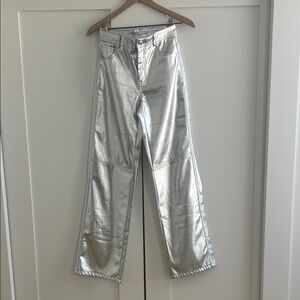 Bershka Metallic Silver Wide-Leg Jeans